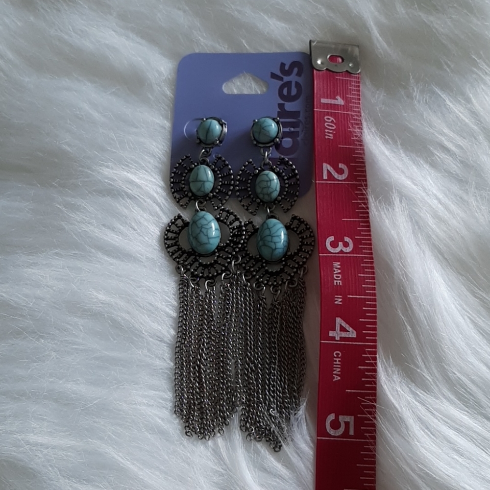 SILVER TURQUOISE DANGLE EARRINGS - Picture 2 of 4